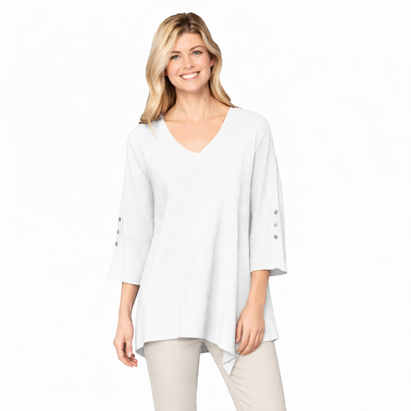 Asymmetric V-Neck Waffle Tunic in White - LW102-WHT