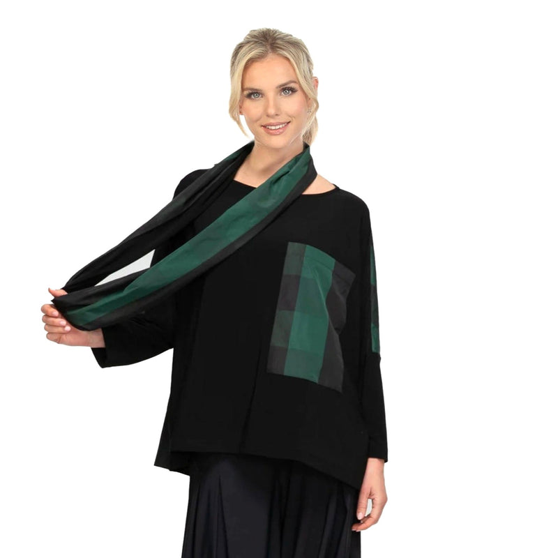 Mixed Media Oversized Boxy Plaid Trim Tunic Top - 6413T