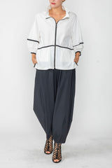 Short Zip Jacket in White/Black - 6010J-WT - Sizes S & XXL Only!