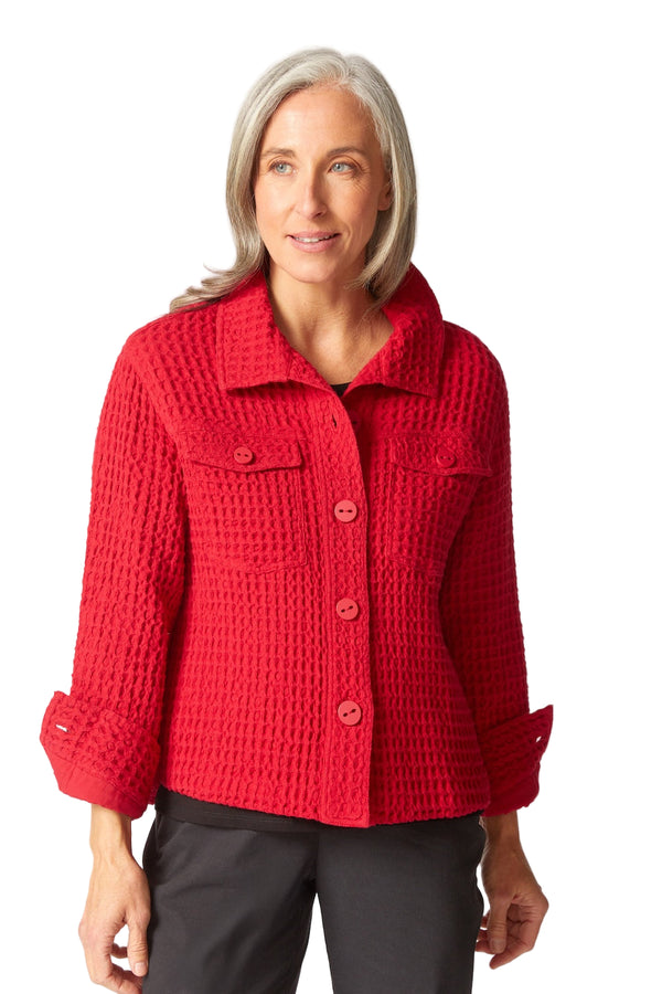 Waffle Texture Jacket in Red - 60320