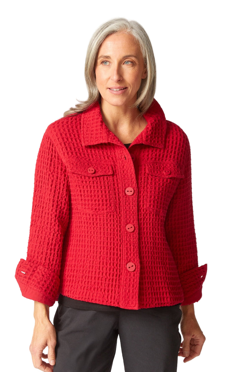 Waffle Texture Jacket in Red - 60320