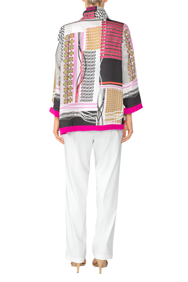 Mixed-Print Button Front Jacket in Fuchsia Multi - 6042B