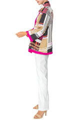 Geometric-Patch-Print Blouse/Jacket in Pink Multi - 6042B