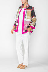 IC Collection Geometric-Print Blouse in Fuchsia Multi - 6042B