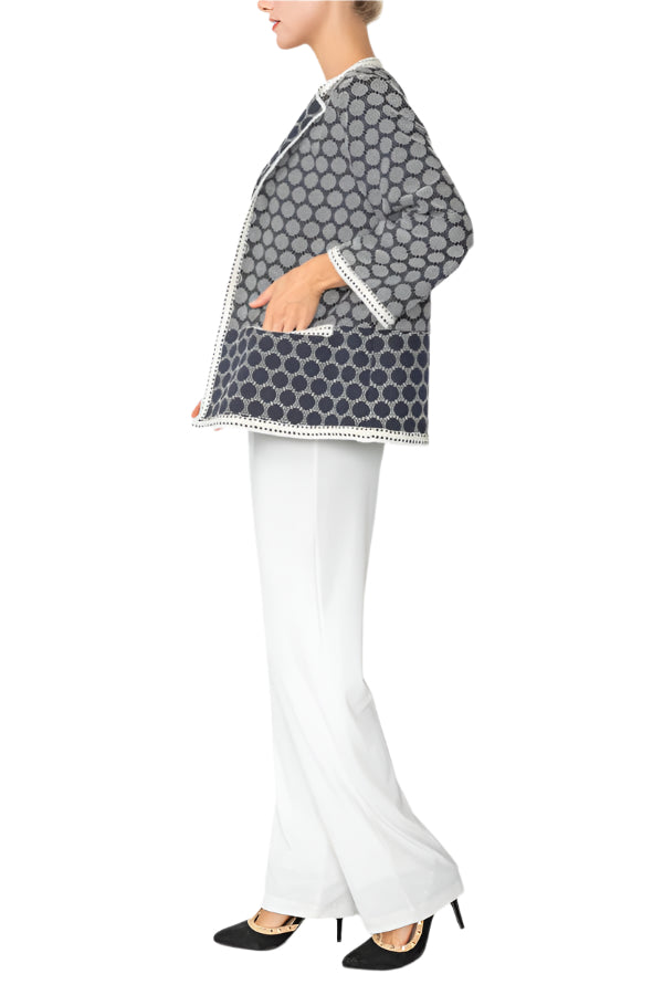 Two-Tone Polka-Dot Open Front Jacket - 6055J-BLK - Sizes L - XXL Only!