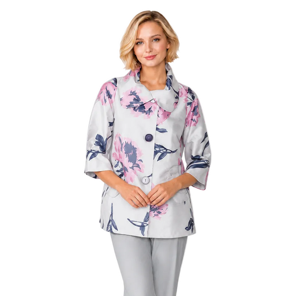 Floral Jacquard Jacket in Silver Multi - 6079J