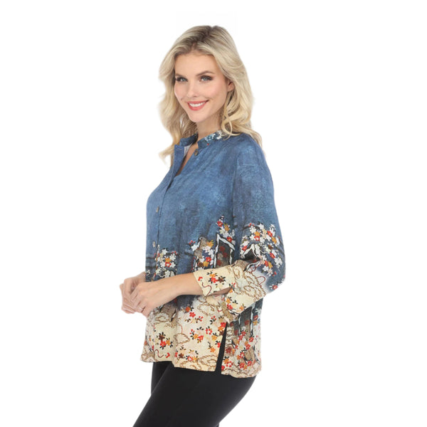 Citron Floral Art-Print Blouse in Indigo - 1213EAI