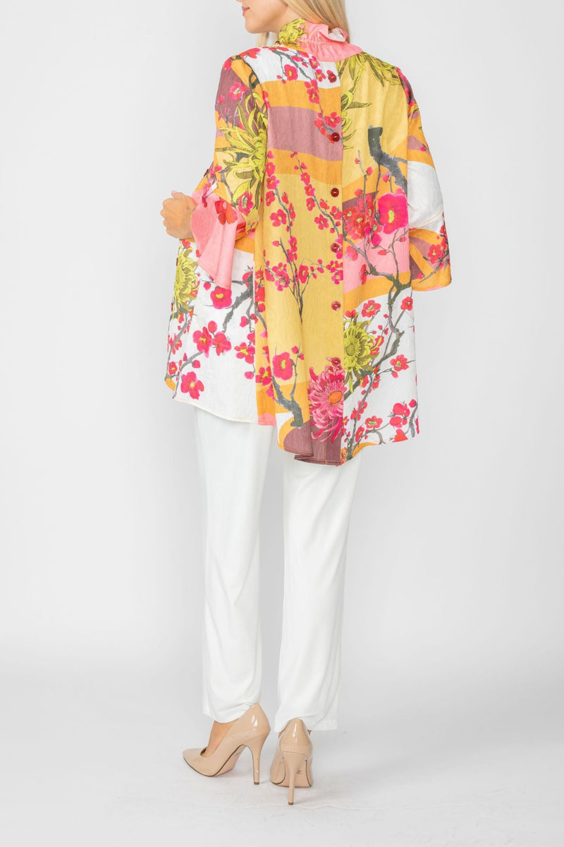 IC Collection "Mixed Blossoms" High-Low Shirt in Gold - 6137T-GLD