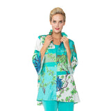 "Mixed Blossoms" High-Low Shirt in Turquoise - 6137T