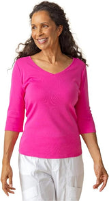 Soft Knit V-Neck Tee in Berry - 16450-BRY