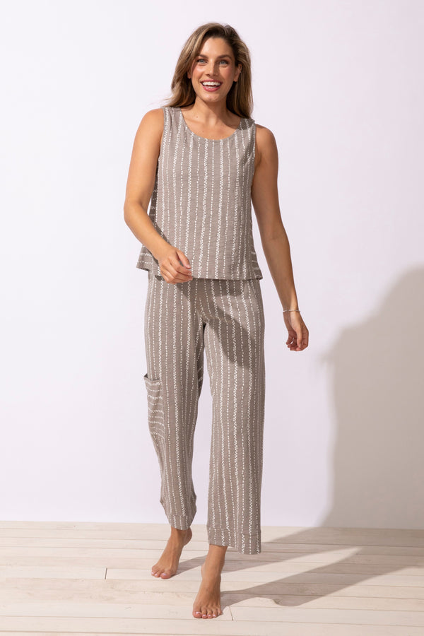 Driftwood Stripe Cotton Pull On Flood Pant - 61526