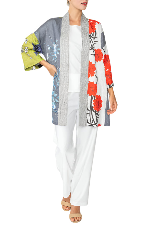 Bold Floral Open Front Jacket in Red/Multi - 6170J