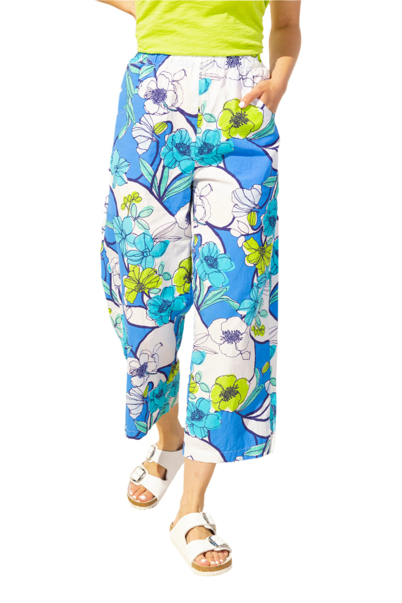 Coastal Cotton Floral Resort Pant in Riviera - 62351