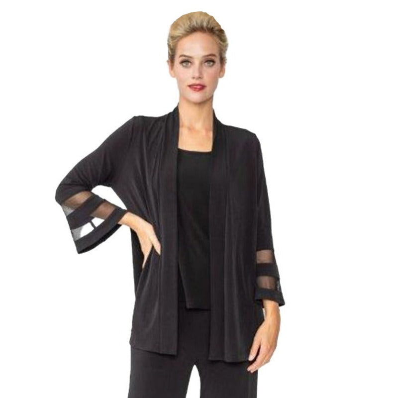 IC Collection Mesh Trim Open Front Cardigan in Black - 6268J- BLK
