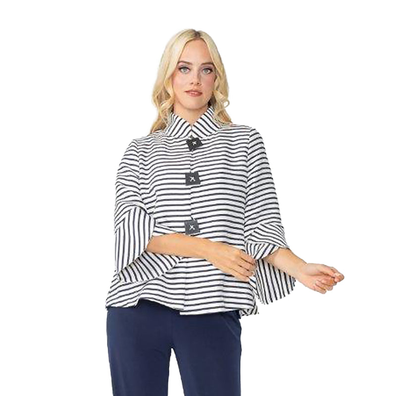 IC Collection Striped 3-Button Jacket in Navy & White - 6272J