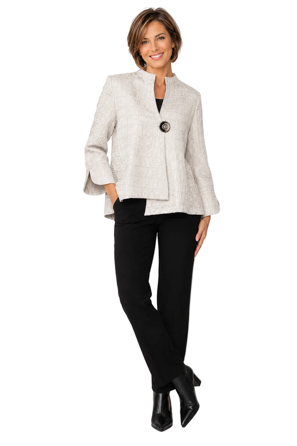 Textured One-Button Asymmetric Jacket in Soft Taupe - 6288J-TP