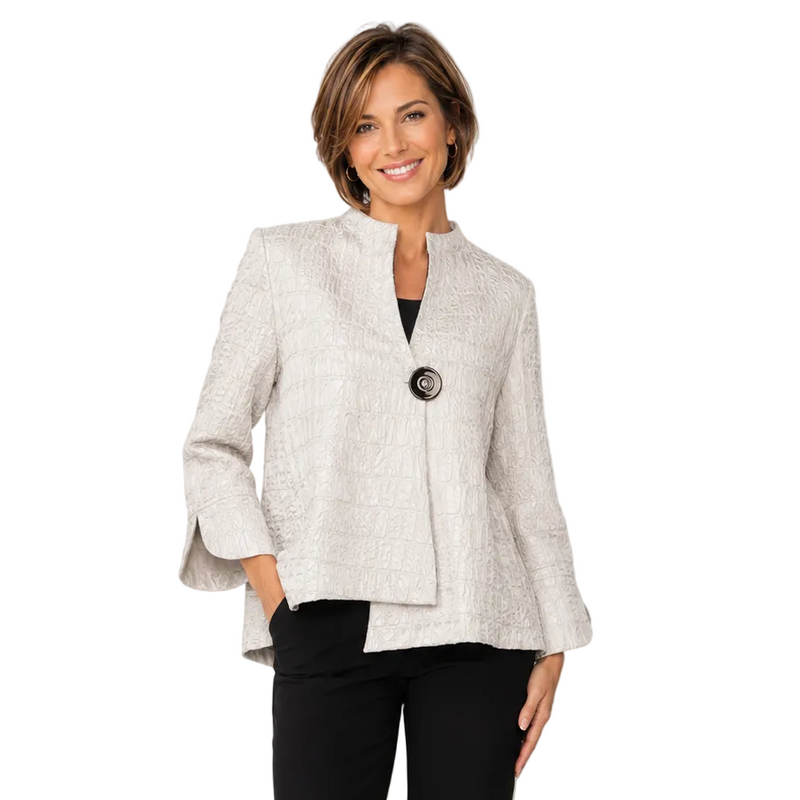 Textured One-Button Asymmetric Jacket in Soft Taupe - 6288J-TP
