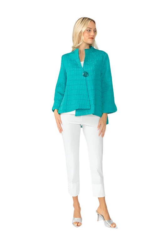 New Color! Textured One-Button Asymmetric Jacket in Teal - 6288J-TL