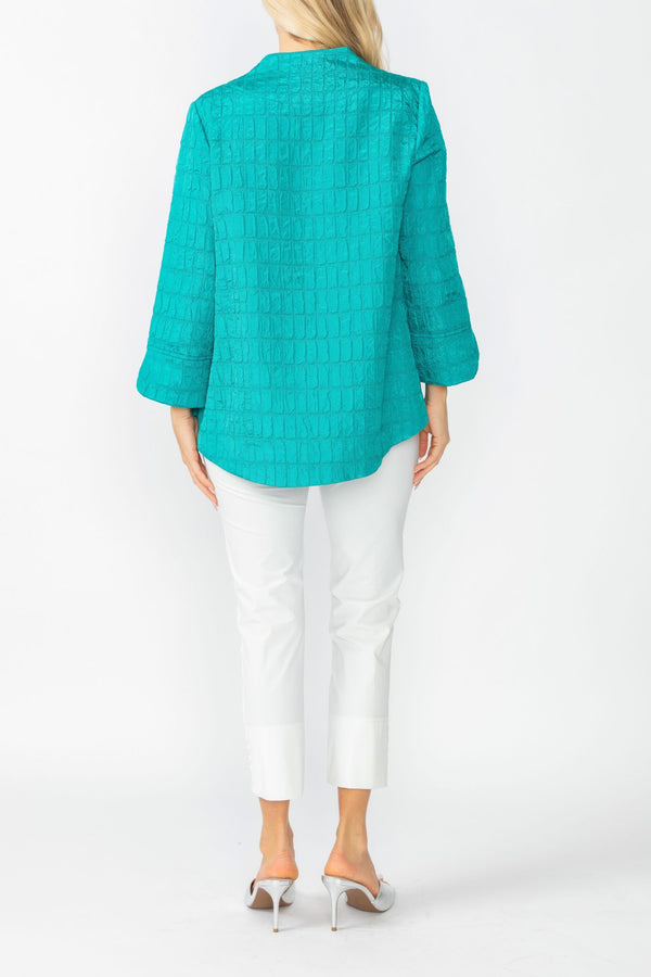 New Color! Textured Asymmetric Jacket in Teal - 6288J-TL