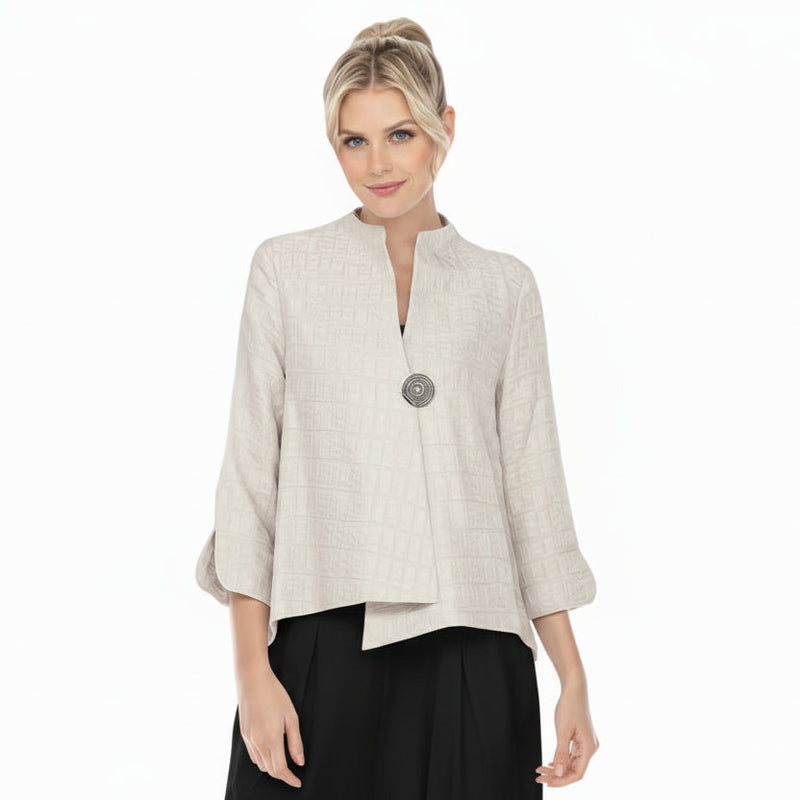 Textured One-Button Asymmetric Jacket in Soft Taupe - 6288J-TP