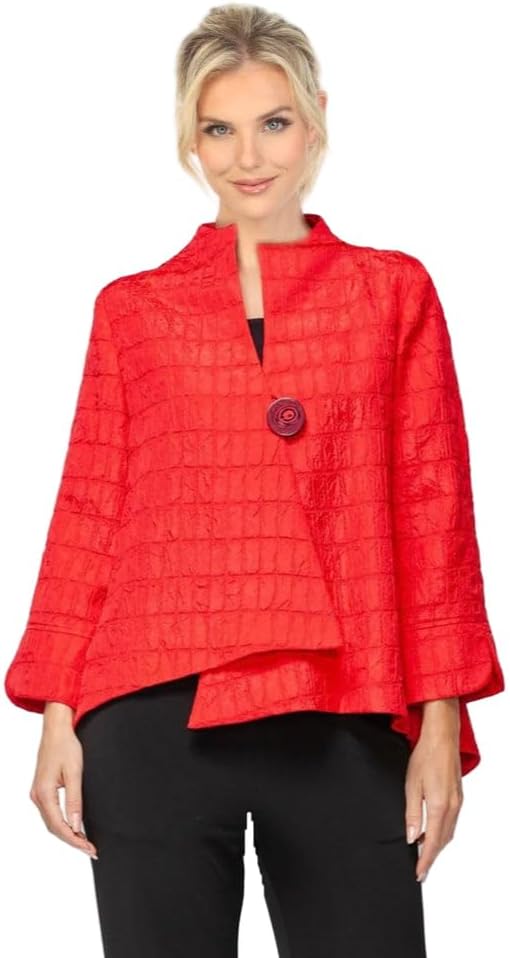 Elegant Textured One-Button Jacket in Red - 6288J-RD