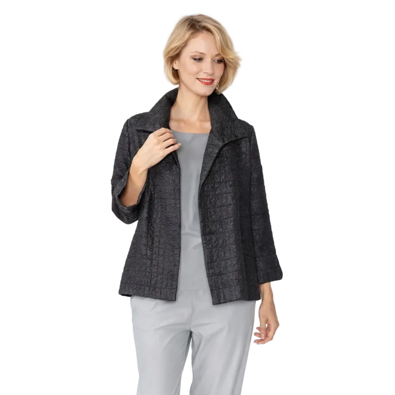Black Textured Jacquard Open-Front Jacket - 6289J-BLK