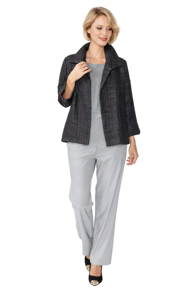Black Textured Jacquard Open-Front Jacket - 6289J-BLK