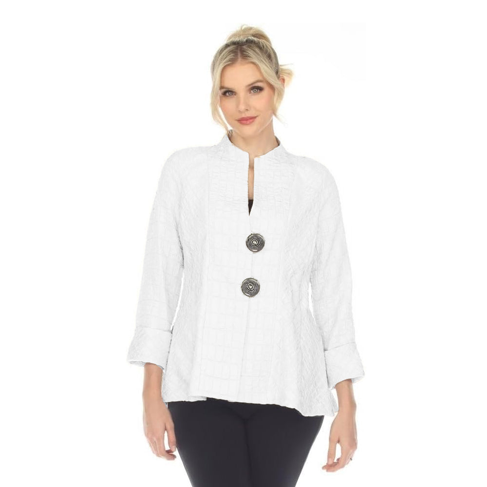 Textured Jacquard Fit & Flare High-Low Jacket in White - 6293J-WHT ...