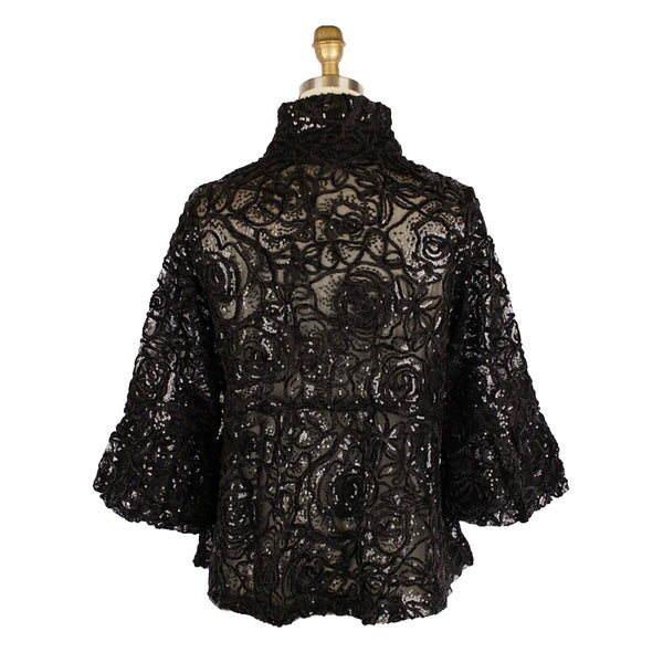 Floral Chenille & Sequin Peplum Jacket in Black - 2411-BLK