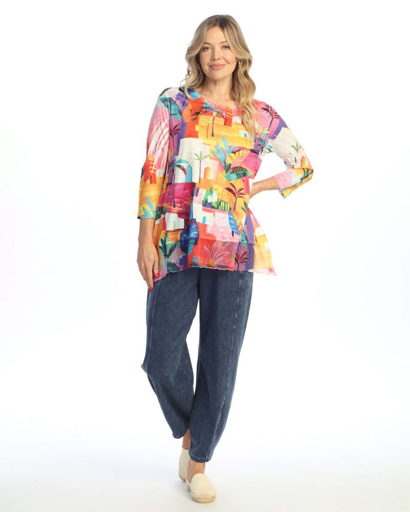 "Cancun" Animal Print Chiffon Hem Tunic Top - 63-2051