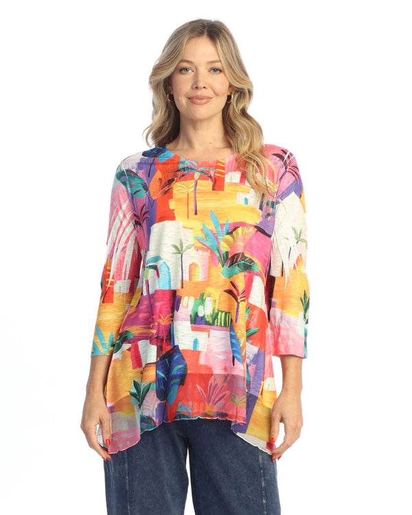 "Cancun" Animal Print Chiffon Hem Tunic Top - 63-2051