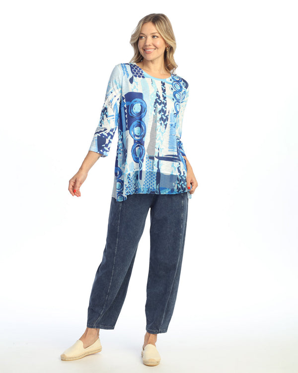 "Ocean Blue" Animal Print Chiffon Hem Tunic Top - 63-2062