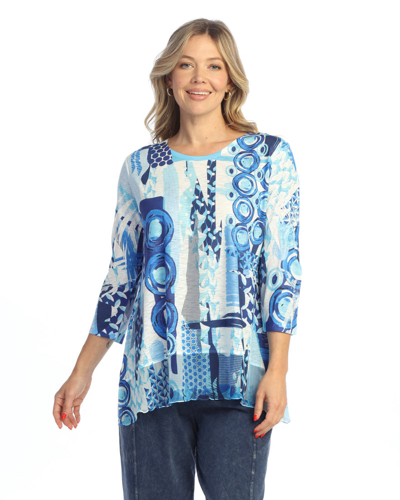 "Ocean Blue" Animal Print Chiffon Hem Tunic Top - 63-2062