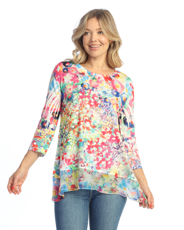 "Meadows" Animal Print Chiffon Hem Tunic Top - 63-2085