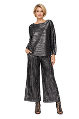 Metallic Foil Boat Neck Top - C1198T-BLK