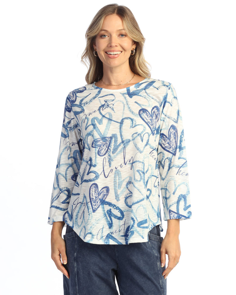 Round Hem 3/4 Sleeve Slub Top - 64