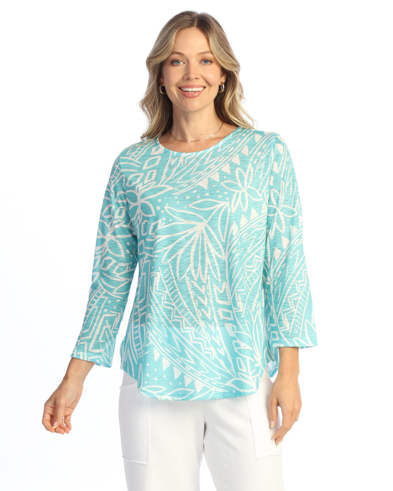 Round Hem 3/4 Sleeve Slub Top - 64