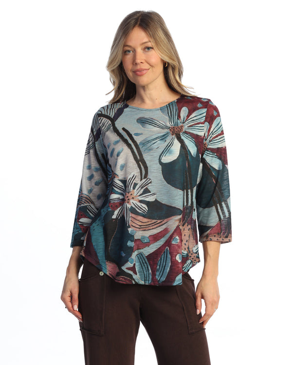 Round Hem 3/4 Sleeve Slub Top - 64