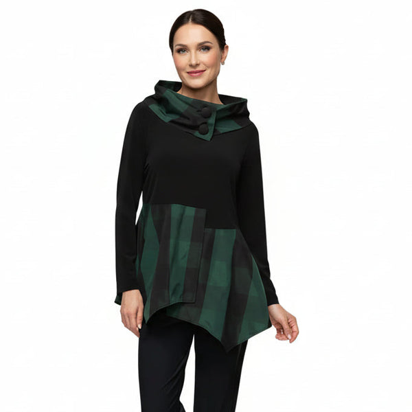 Soft Jersey Knit & Plaid Asymmetrical Tunic - 6412T