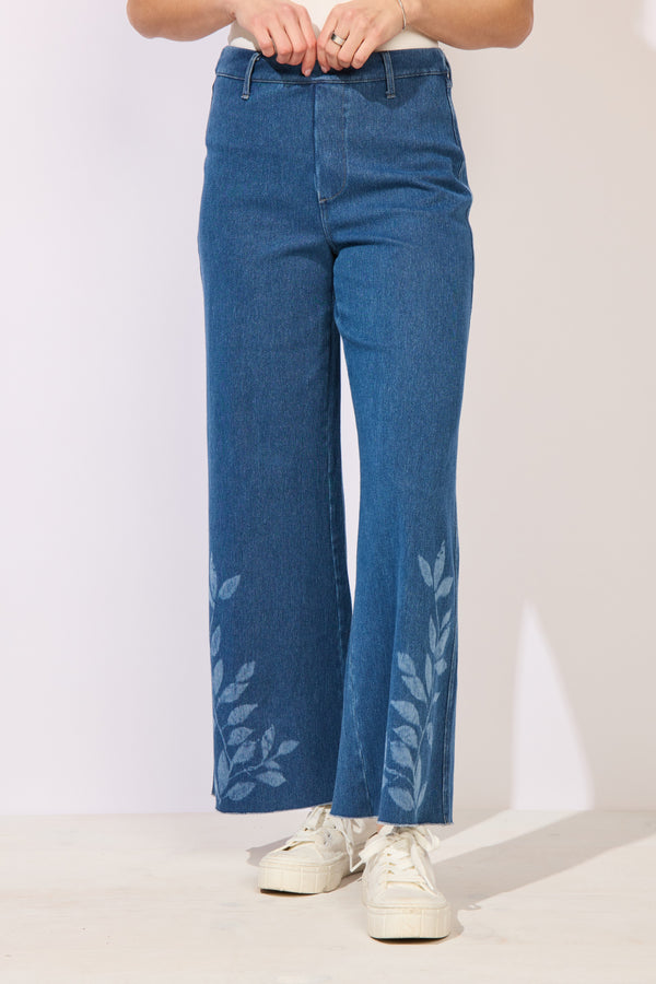 Knit Denim Leaves Relaxed Leg Jean - 64271