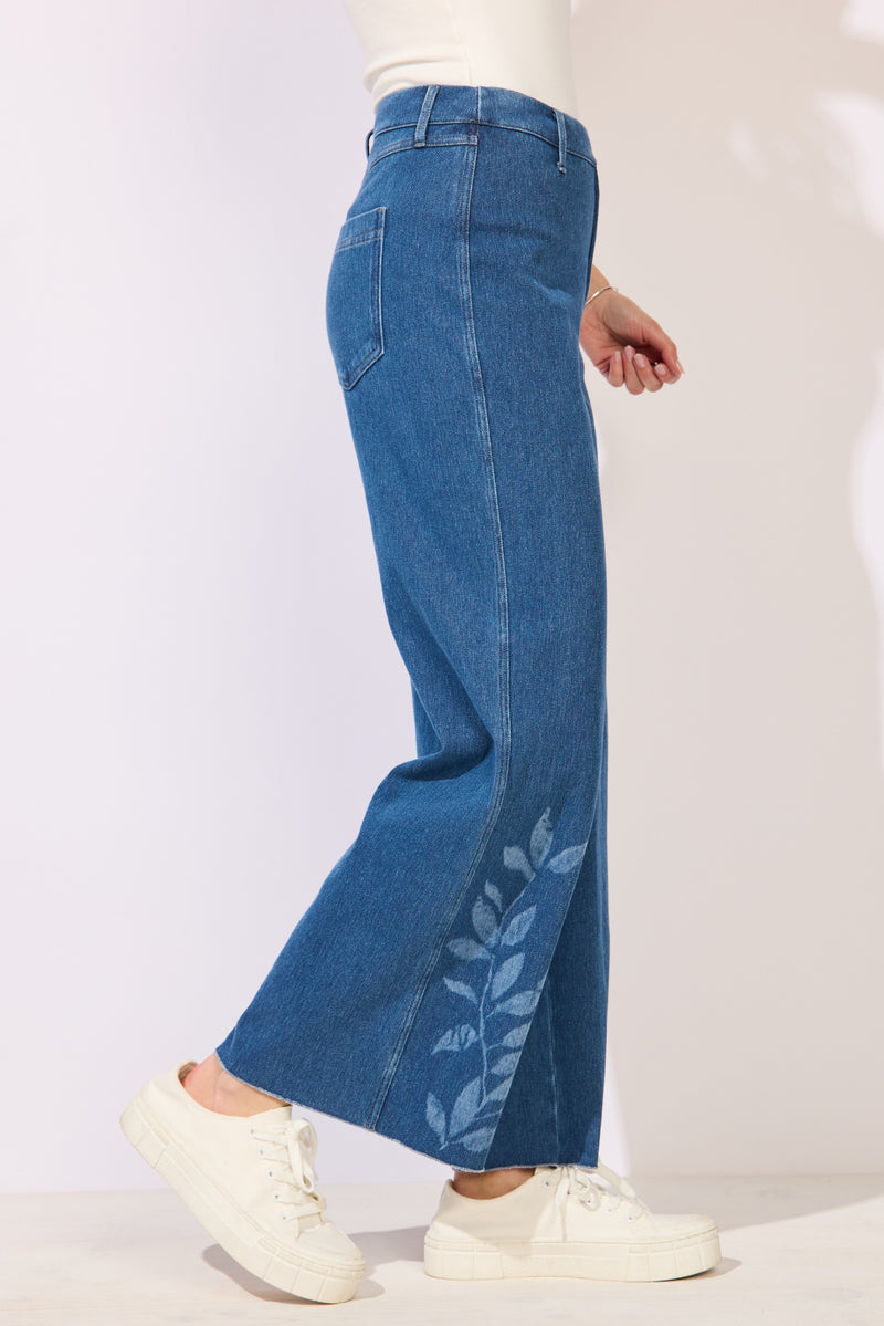 Knit Denim Leaves Relaxed Leg Jean - 64271