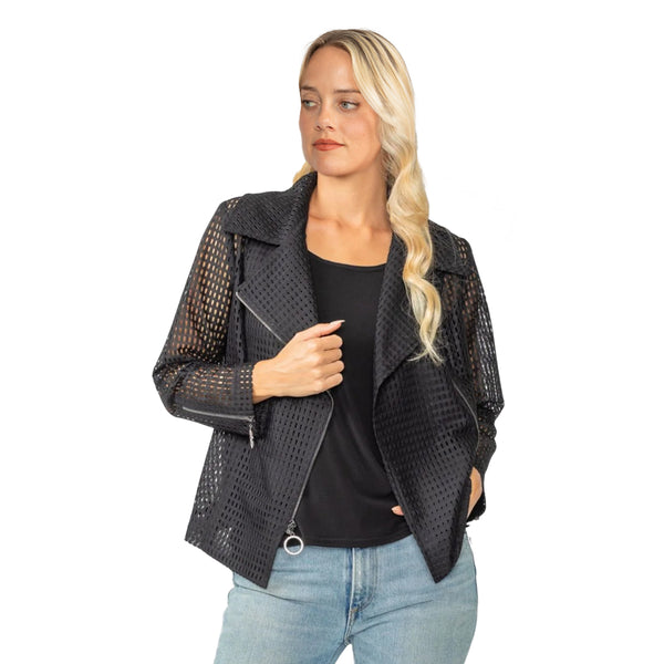 Just In! Laser Cut Biker Jacket in Black - 6462J-BLK