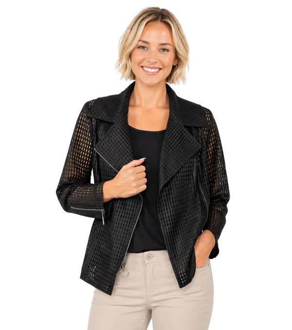 Perforated Moto Jacket in Black - 6462J-BLK