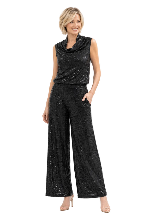 SEQUIN WIDE LEG PANTS - 1234-BLK