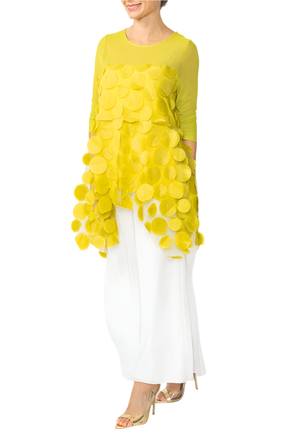 3D Polka-Dot Asymmetric Tunic in Lime - 6495T