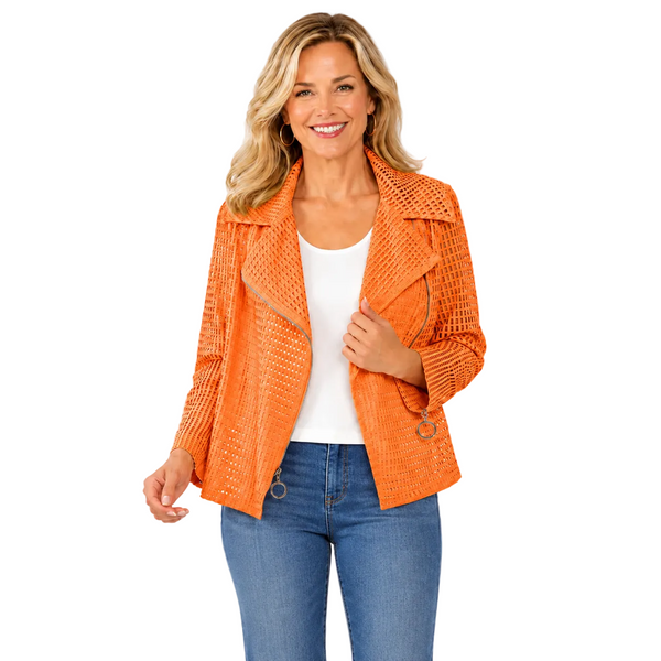 Perforated Moto Jacket in Orange - 6462J-OJ - Size L Only!