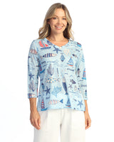 V-Neck 3/4 Sleeve Side Slit Top - 65