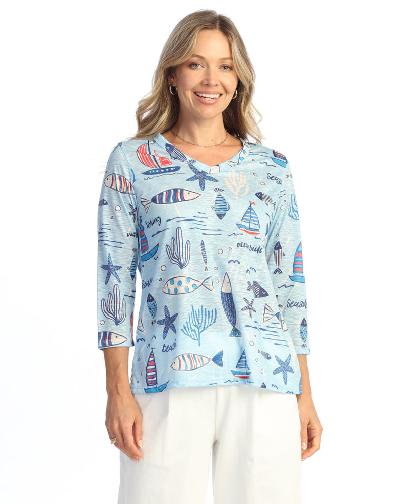 V-Neck 3/4 Sleeve Side Slit Top - 65