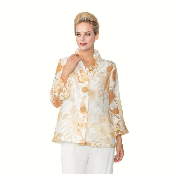 Sheer Floral High-Low Jacket in Beige - 6511J-BG