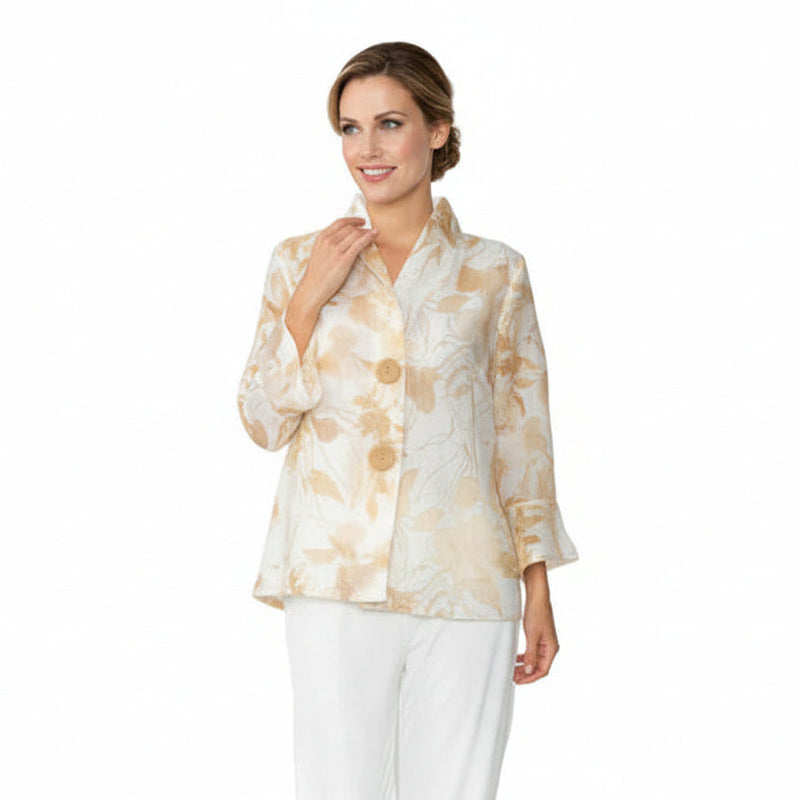 Floral Burnout Swing-Style Jacket in Beige - 6511J-BG
